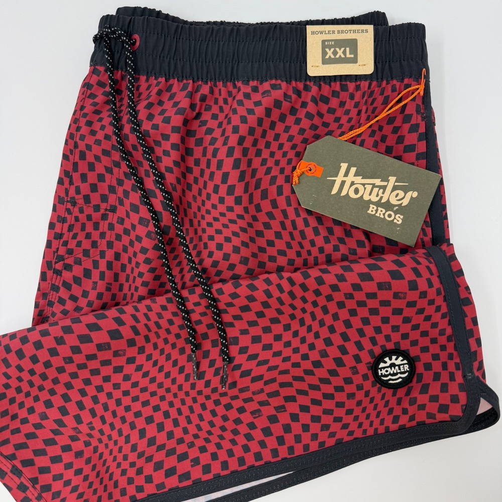 Howler Bros Warlock Tech Boardshorts Mens XXL Warped Checkers‎ Swim Trunks NEW